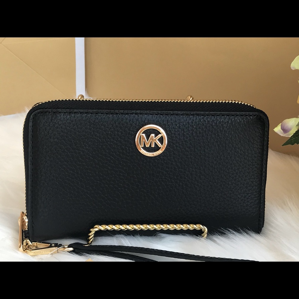 🌷MICHAEL KORS Black Leather Phone Case Wallet - Picture 4 of 6